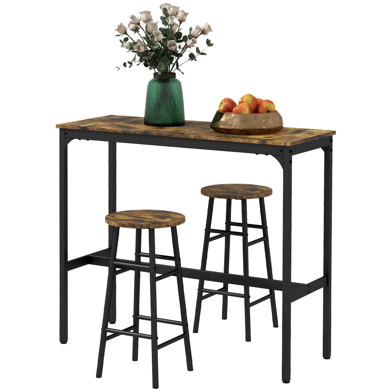 HOMCOM Bartisch-Set 3-Teilig im Industriedesign Stahl Rustikal-Braun HOMCOM Bartisch-Set 3-Teilig im Industriedesign Stahl Rustikal-Braun von HOMCOM