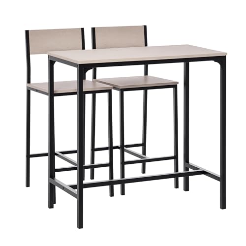 HOMCOM Bartisch Set Bartisch mit Barhocker-Set Esstisch mit 2 Stühlen mit Rückenlehne Küchentisch für Esszimmer, Küche, Natur+Schwarz HOMCOM Bartisch Set Bartisch mit Barhocker-Set Esstisch mit 2 Stühlen mit Rückenlehne Küchentisch für Esszimmer, Küche, Natur+Schwarz von HOMCOM