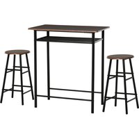 HOMCOM Bartisch Set 3-teilig Esstisch mit 2 Barhocker Essgruppe Küchentisch und Stühle Stehtisch und Barhocker mit Lagerregal Metall 80 x 50 x 90 cm Schwarz   Aosom von HOMCOM
