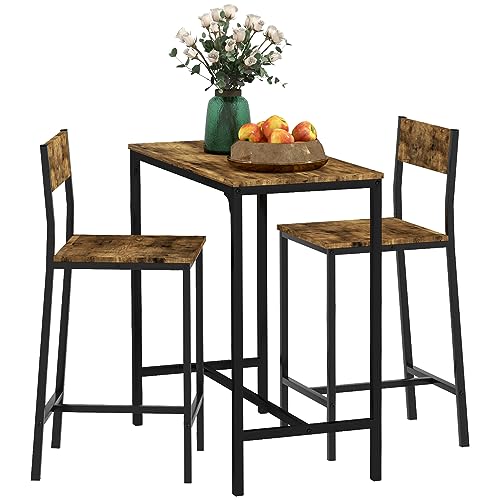 HOMCOM Bartisch Set Bartisch mit Barhocker-Set Esstisch mit 2 Stühlen mit Rückenlehne Küchentisch für Esszimmer, Küche, Rustikal-Braun HOMCOM Bartisch Set Bartisch mit Barhocker-Set Esstisch mit 2 Stühlen mit Rückenlehne Küchentisch für Esszimmer, Küche, Rustikal-Braun von HOMCOM