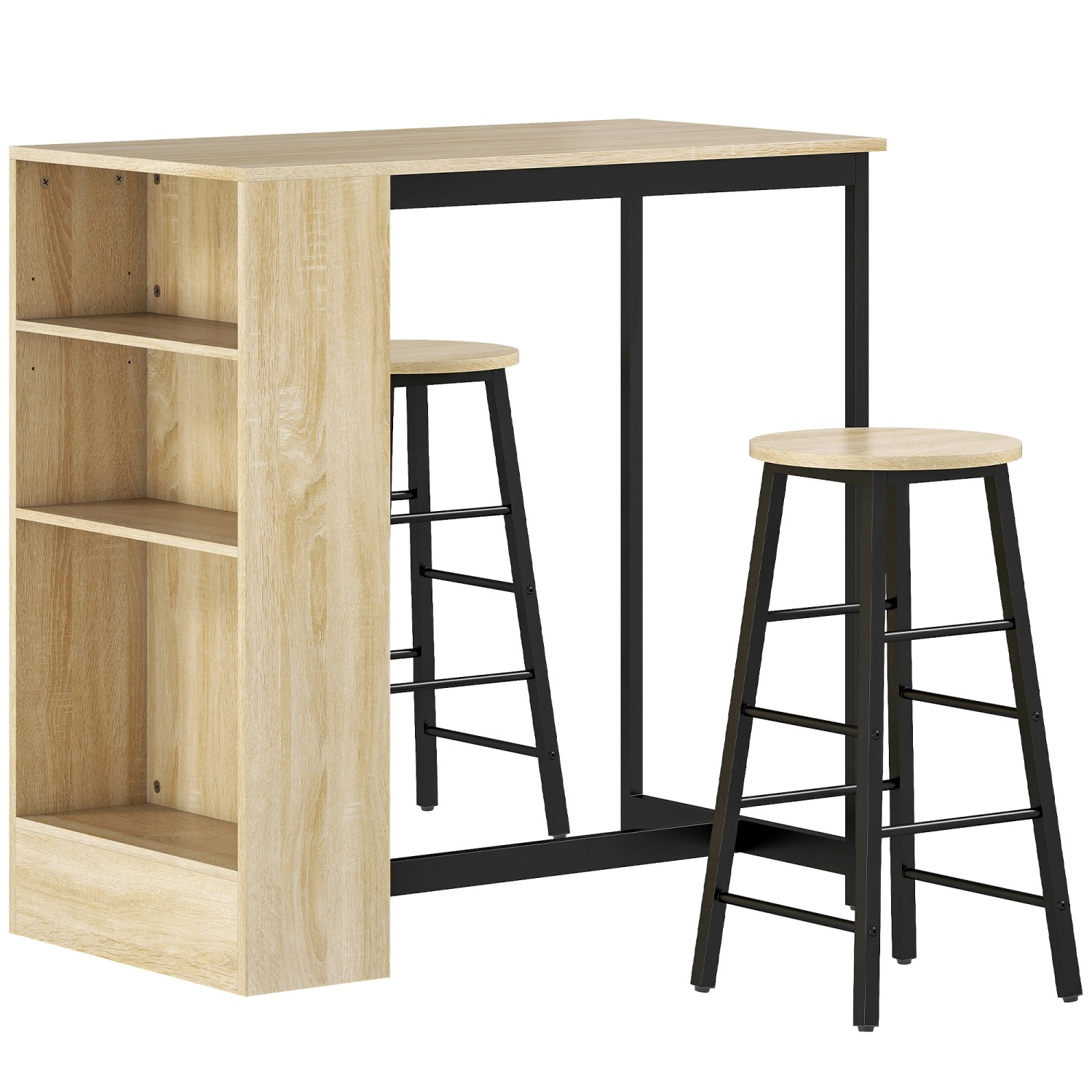 HOMCOM Bartisch Set Bartisch mit Barhocker-Set für Küche Esszimmer Eiche von HOMCOM
