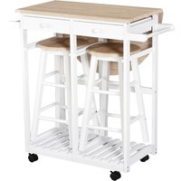 HOMCOM Bartisch-Set Klappbar auf Rollen mit Regal und 2 Schubladen + 2 Hocker Kiefernholz MDF Weiß Eiche Hell   Aosom von HOMCOM