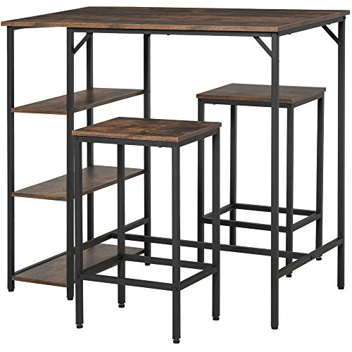 HOMCOM Bartisch-Set Stehtisch mit 2 Barhockern Essgruppe 3-teiliges Tischset Küchentresen mit Regale Spanplatte Stahl Rustikales Braun+Schwarz 109 x 60 x 100 cm HOMCOM Bartisch-Set Stehtisch mit 2 Barhockern Essgruppe 3-teiliges Tischset Küchentresen mit Regale Spanplatte Stahl Rustikales Braun+Schwarz 109 x 60 x 100 cm von HOMCOM
