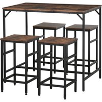 HOMCOM Bartisch-Set  Stehtisch mit 4 Barhockern, 5-teiliges Tischset für Küche, Spanplatte/Stahl, Rustikales Braun/Schwarz, 100x60x88cm  Aosom von HOMCOM
