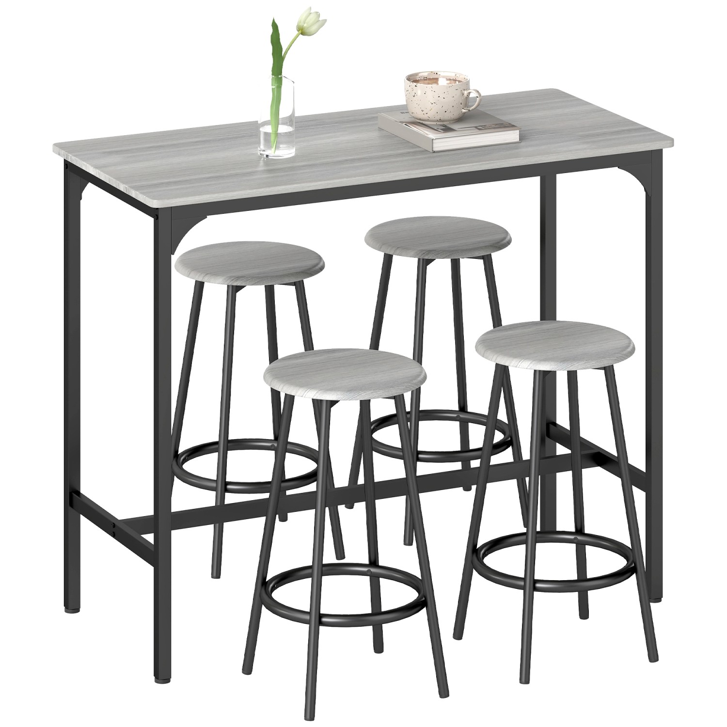 HOMCOM Bartisch Set mit 4 Barhocker MDF Metall Grau 110L x 50B x 89,5H cm HOMCOM Bartisch Set mit 4 Barhocker MDF Metall Grau 110L x 50B x 89,5H cm von HOMCOM