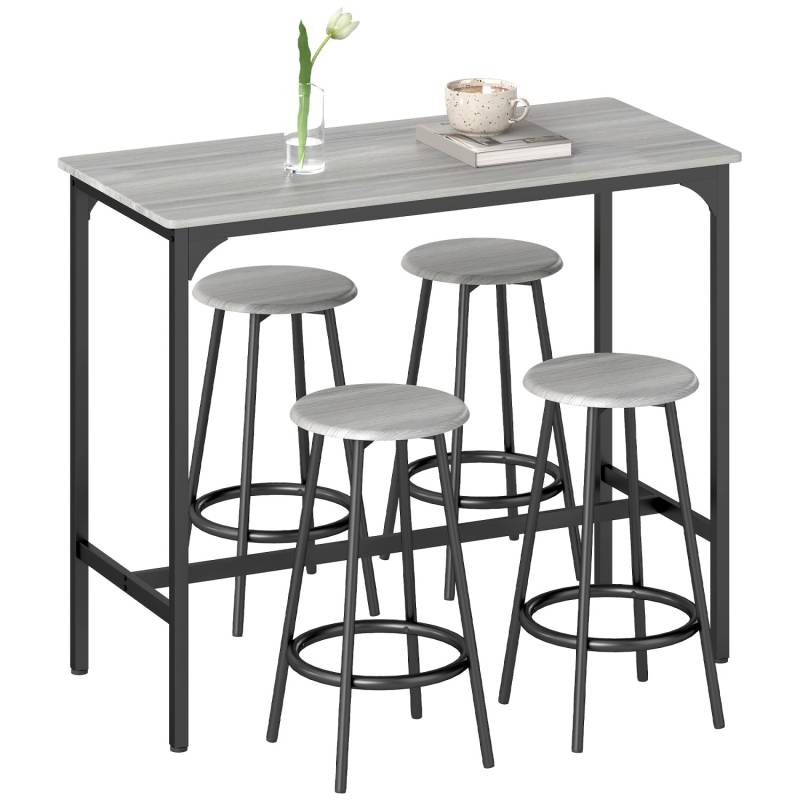 HOMCOM Bartisch Set mit 4 Barhocker MDF Metall Grau 110L x 50B x 89,5H cm von HOMCOM