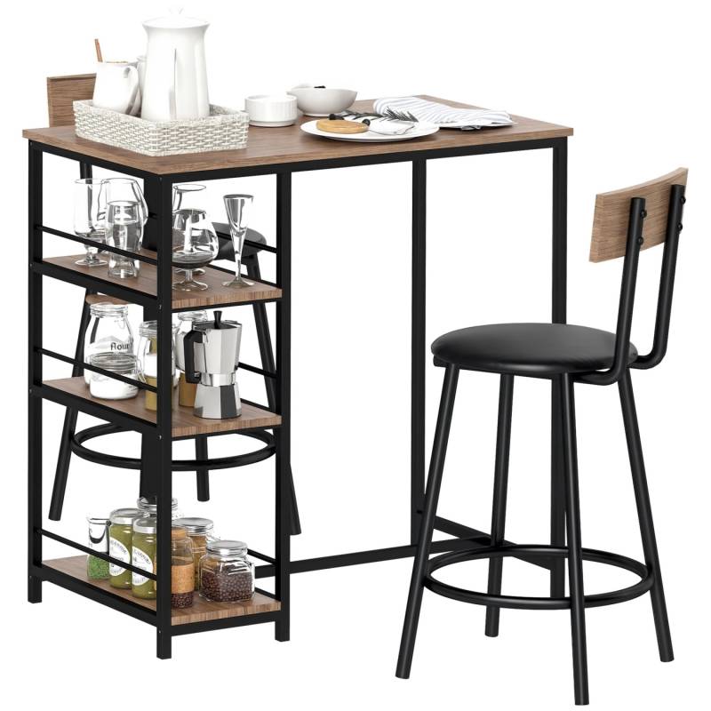HOMCOM Bartisch Set mit Barhocker Set 3-tlg Stahl MDF Eiche 90L x 50B x 90,5H cm von HOMCOM