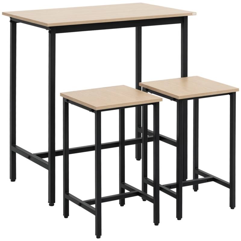 HOMCOM Bartisch mit 2 Stühlen Industrie-Design Naturholz Schwarz 80 x 50 x 85 cm von HOMCOM