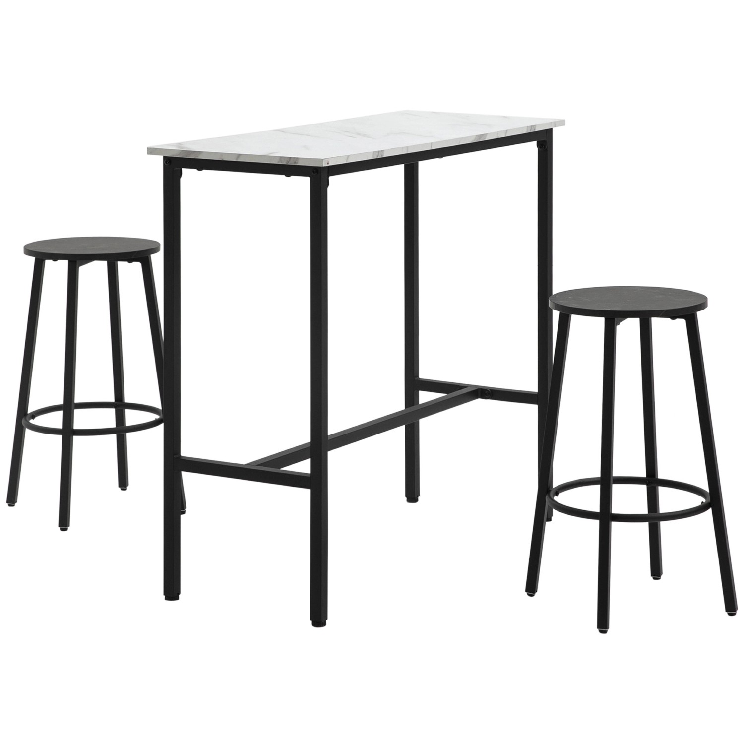 HOMCOM Bartisch mit Barhocker Set 3-Teilig Stahl Weiß Schwarz von HOMCOM