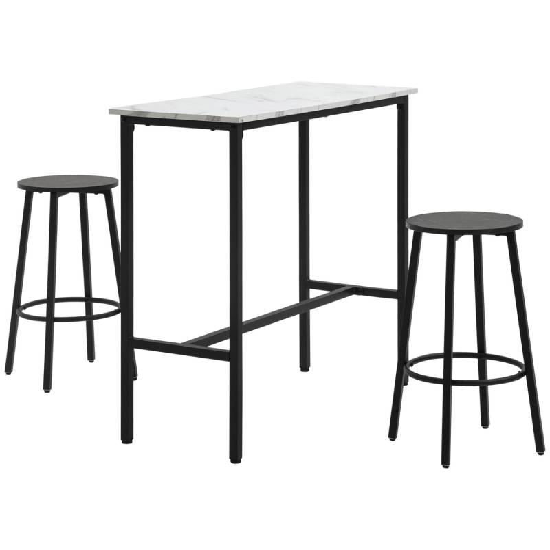 HOMCOM Bartisch mit Barhocker Set 3-Teilig Stahl Weiß Schwarz von HOMCOM