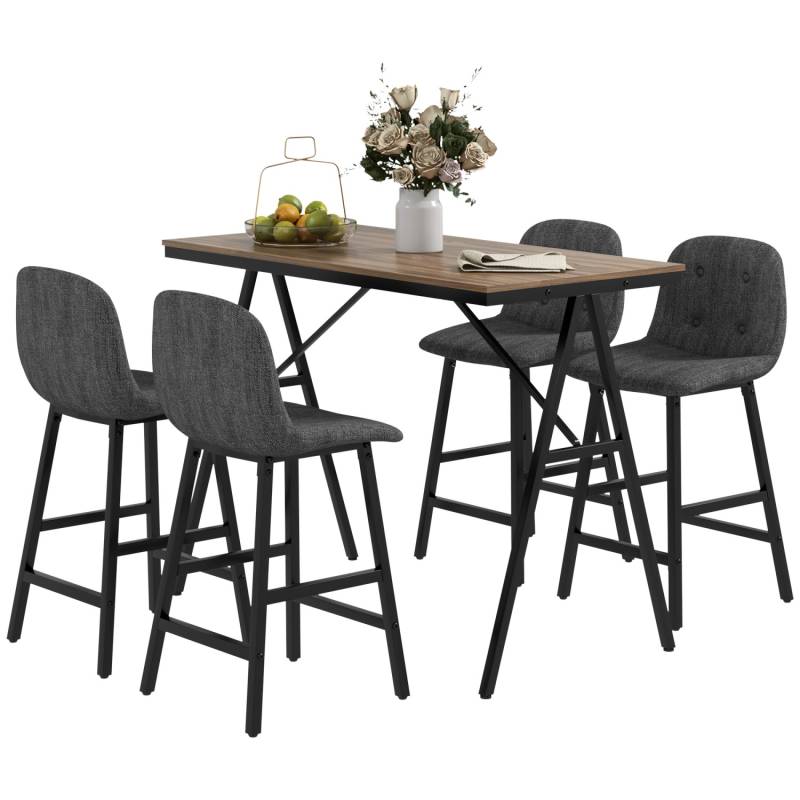 HOMCOM Bartisch mit Barhocker Set  5-Teilige Stahl Dunkelgrau 120 x 60 x 91 cm von HOMCOM