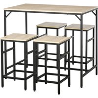 HOMCOM Bartisch mit Barhocker Set 5-teiliges Bartisch-Set Stehtisch mit 4 Barhockern Tischset Küchentresen für Esszimmer, Küche Stahl Eiche+Schwarz 100 x 60 x 88 cm von HOMCOM