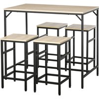 HOMCOM Bartisch Set 5-teilig mit Stehtisch und 4 Barhockern, Küchentresen Esszimmer Tischset, Stahl Eiche Schwarz 100x60x88cm   Aosom.de von HOMCOM
