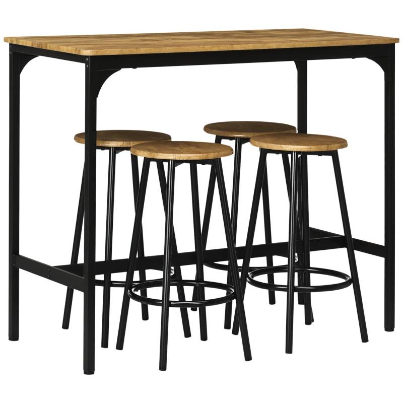 HOMCOM Bartisch mit Barhocker Set  5-tlg. im Industriedesign Rustikal-Braun von HOMCOM