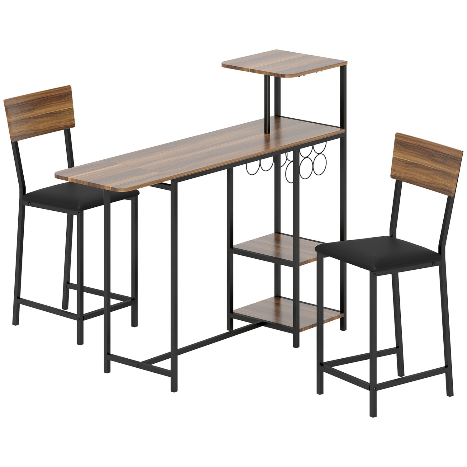 HOMCOM Bartisch mit Barhocker Set Bartisch-Set für Esszimmer Küche Braun von HOMCOM