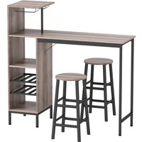 HOMCOM Bartisch mit Barhocker Set Tresentisch mit 2 Stühlen mit Fußstütze, Esstisch mit Weinglashalter, Ablage, Weinregal, Industrial Bartisch Set für Esszimmer, Kleine Raum, Grau Aosom HOMCOM Bartisch mit Barhocker Set Tresentisch mit 2 Stühlen mit Fußstütze, Esstisch mit Weinglashalter, Ablage, Weinregal, Industrial Bartisch Set für Esszimmer, Kleine Raum, Grau Aosom von HOMCOM