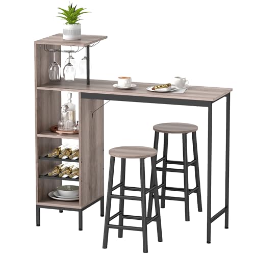HOMCOM Bartisch mit Barhocker Set Tresentisch mit 2 Stühlen mit Fußstütze, Esstisch mit Weinglashalter, Ablage, Weinregal, Industrial Bartisch Set für Esszimmer, Kleine Raum, Grau HOMCOM Bartisch mit Barhocker Set Tresentisch mit 2 Stühlen mit Fußstütze, Esstisch mit Weinglashalter, Ablage, Weinregal, Industrial Bartisch Set für Esszimmer, Kleine Raum, Grau von HOMCOM