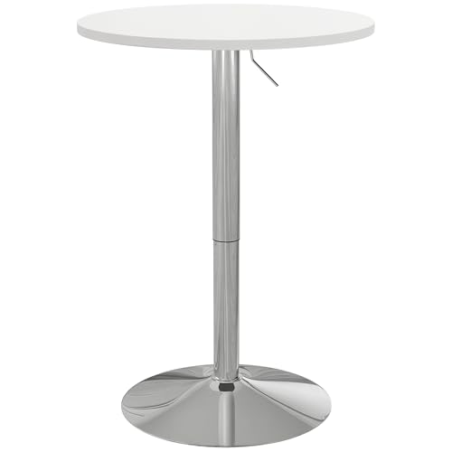 HOMCOM Bartisch rund Stehtisch Küche Stehtisch höhenverstellbar 69-91 cm mit 360° drehbarem Tablett Stahlbasis weiß und silberfarben von HOMCOM