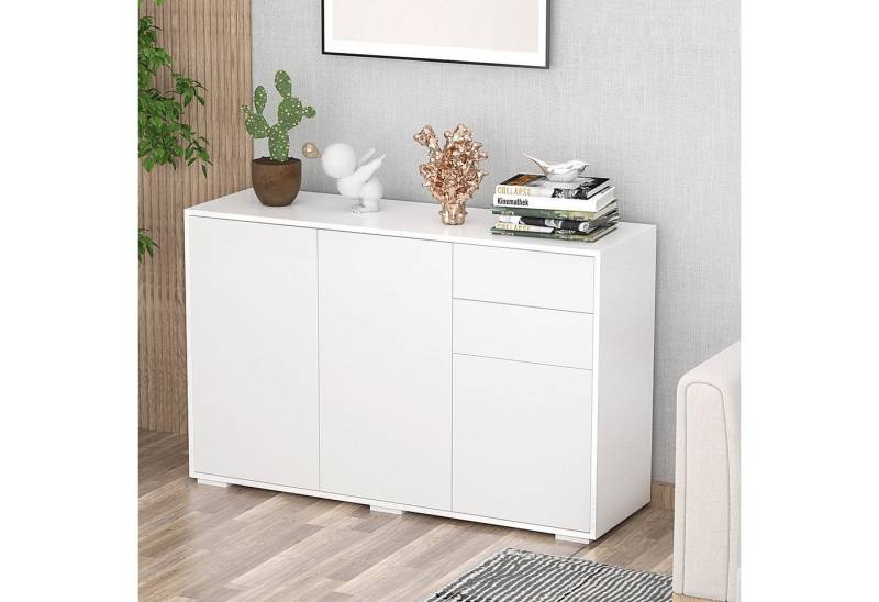HOMCOM Sideboard Mehrzweckschrank Aktenschrank mit 2 Schublade 3 Türen (Aufbewahrungsschrank, 1 St., Sideboard), Weiß 117 x 36 x 74 cm von HOMCOM