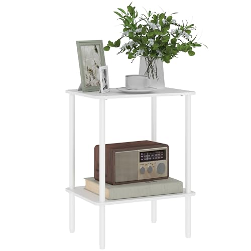 HOMCOM Beistelltisch Quadratischer Kaffeetisch mit 2 Ebenen, Couchtisch mit Metallrahmen, Moderner Wohnzimmertisch Sofatisch für Wohnzimmer Schlafzimmer 40cm x 30cm x 52,2cm Weiß von HOMCOM