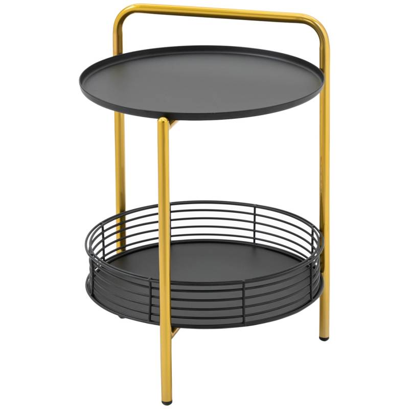HOMCOM Beistelltisch 2-in-1 Design mit Ablagen im Industrie-Design Schwarz+Gold von HOMCOM