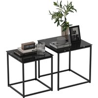 HOMCOM Beistelltisch 2er-Set Couchtisch-Set Kaffeetisch mit Glastischplatte quadratischer Sofatisch aus Stahl schwarz für Wohnzimmer   Aosom.de von HOMCOM