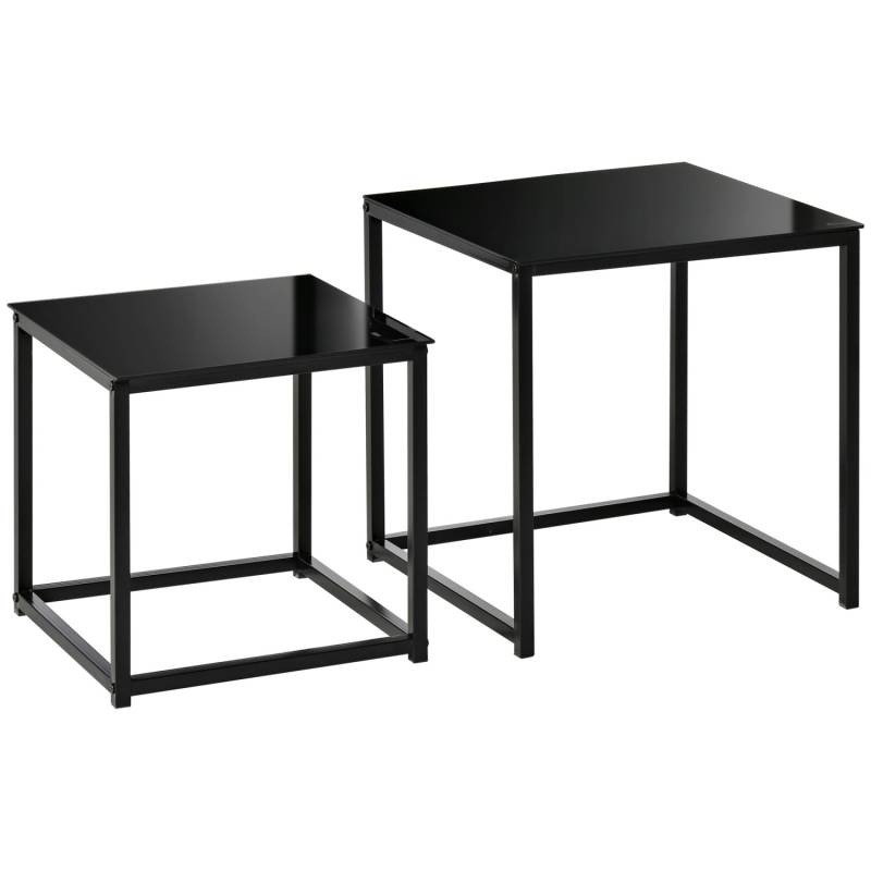 HOMCOM Beistelltisch 2er-Set mit Glastischplatte Stahl Schwarz von HOMCOM
