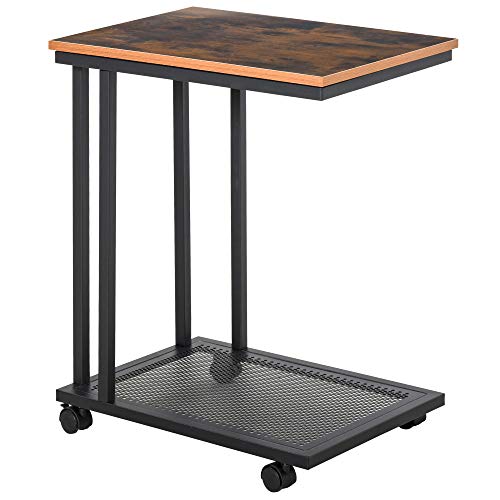 HOMCOM Beistelltisch C-Form Rollwagen Servierwagen Laptoptisch Sofatisch Beistelltisch Nachttisch Betttisch mit Metallgestell Industrie-Design Nachttisch Schwarz + Walnuss gemasert 51 x 36 x 65 cm von HOMCOM