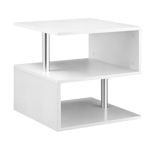 HOMCOM Beistelltisch Couchtisch Nachttisch mit 3 Regalen Sofatisch Kaffeetisch Wohnzimmertisch Modernes Design Spanplatte Metall Weiß 50 x 50 x 50 cm von HOMCOM