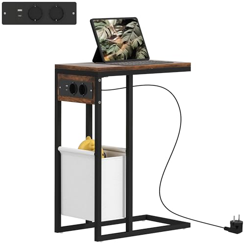 HOMCOM Beistelltisch Couchtisch in C-Form mit Tragetasche, Industrie Nachttisch mit USB-Anschlüssen, Steckdosen für Wohnzimmer, Schlafzimmer, Rustikal-Braun HOMCOM Beistelltisch Couchtisch in C-Form mit Tragetasche, Industrie Nachttisch mit USB-Anschlüssen, Steckdosen für Wohnzimmer, Schlafzimmer, Rustikal-Braun von HOMCOM