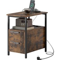 HOMCOM Beistelltisch Couchtisch mit Aufladestation, USB-Anschlüssen und Steckdosen, Nachttisch mit 2 Schubladen, Regal für Wohnzimmer, Schlafzimmer, Rustikal-Braun   Aosom von HOMCOM