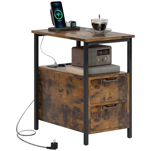 HOMCOM Beistelltisch Couchtisch mit Aufladestation, USB-Anschlüssen und Steckdosen, Nachttisch mit 2 Schubladen, Regal für Wohnzimmer, Schlafzimmer, Rustikal-Braun HOMCOM Beistelltisch Couchtisch mit Aufladestation, USB-Anschlüssen und Steckdosen, Nachttisch mit 2 Schubladen, Regal für Wohnzimmer, Schlafzimmer, Rustikal-Braun von HOMCOM