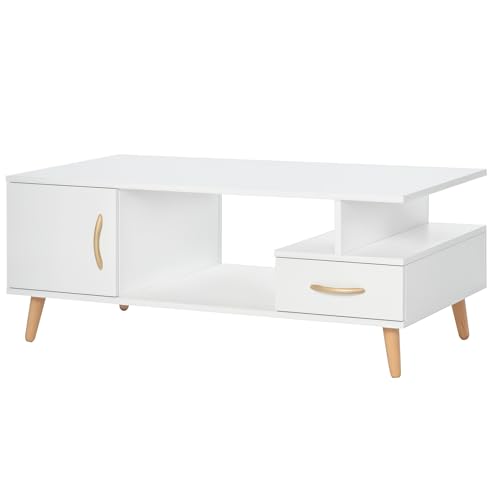 HOMCOM Beistelltisch Couchtisch moderner Kaffeetisch Stabiler Teetisch Wohnzimmertisch mit praktischer Ablage Schublade, Spanplatte, Weiß, 100 x 50 x 40 cm HOMCOM Beistelltisch Couchtisch moderner Kaffeetisch Stabiler Teetisch Wohnzimmertisch mit praktischer Ablage Schublade, Spanplatte, Weiß, 100 x 50 x 40 cm von HOMCOM