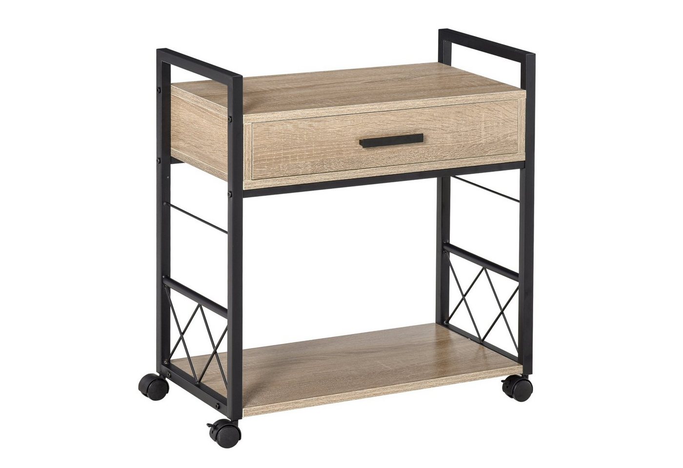 HOMCOM Beistelltisch Kaffeetisch mit Schublade (Servierwagen, 1-St., Küchenwagen), Eiche Spanplatte 60 x 30 x 65 cm von HOMCOM