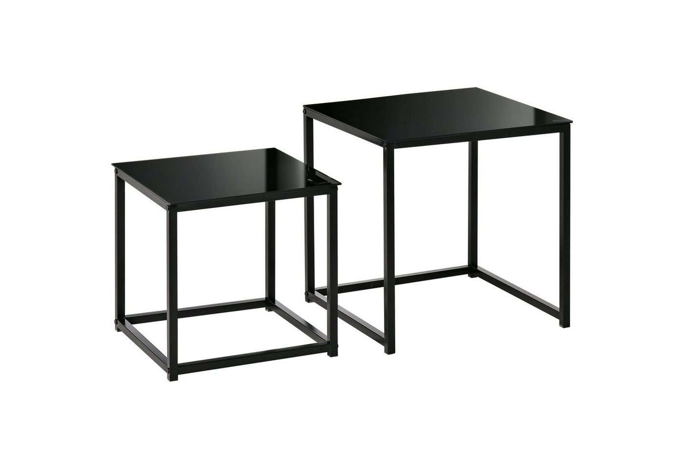 HOMCOM Beistelltisch Quadratischer Sofatisch Satztisch mit Glastischplatte (Couchtisch-Set, 2-St., Kaffeetisch), Stahl Schwarz von HOMCOM