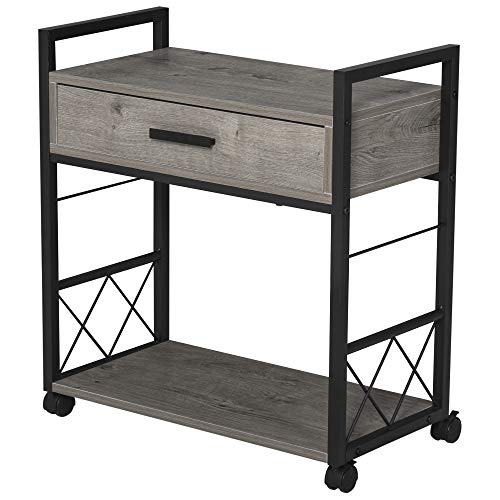 HOMCOM Beistelltisch Servierwagen mit Rädern Küchenwagen Kaffeetisch mit Schublade Ablage Sideboard beweglich Grau Spanplatte 60 x 30 x 65 cm von HOMCOM