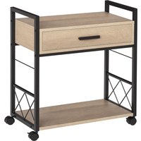 HOMCOM Beistelltisch Servierwagen mit Rädern Küchenwagen Kaffeetisch mit Schublade Ablage Naturholz 60x30x65cm für Küche & Wohnzimmer   Aosom.de von HOMCOM