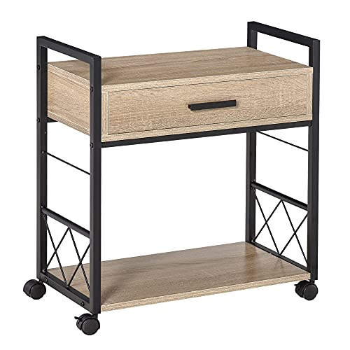 HOMCOM Beistelltisch Servierwagen mit Rädern Küchenwagen Kaffeetisch mit Schublade Ablage Sideboard beweglich Spanplatte Natur 60 x 30 x 65 cm von HOMCOM
