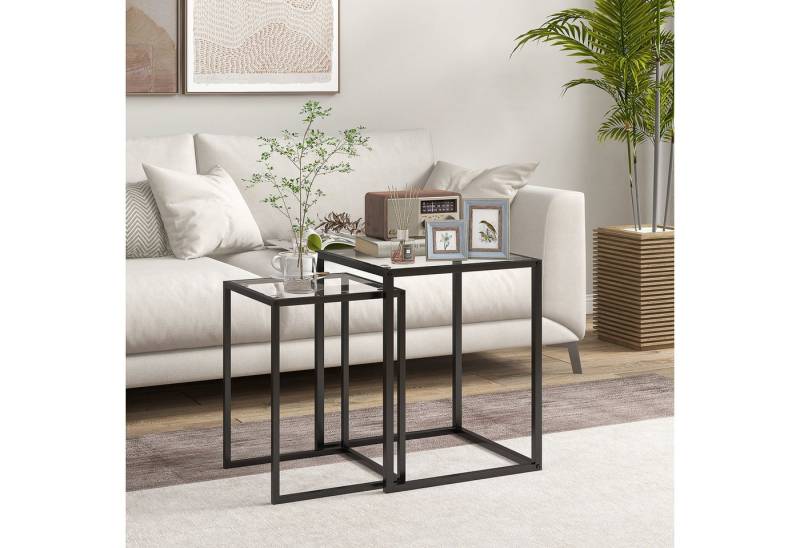 HOMCOM Beistelltisch Stapelbarer Couchtisch mit Stahlrahmen (Wohnzimmertisch, 2-St., Kaffeetisch), für Wohnzimmer, Schlafzimmer, Schwarz von HOMCOM