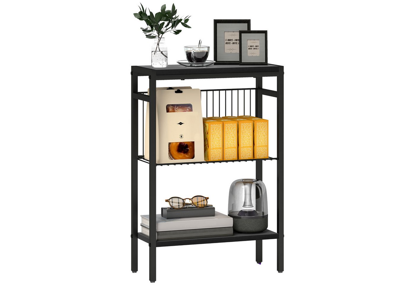 HOMCOM Beistelltisch kleiner Couchtisch mit 2 Ablagen, Stahlrahmen (Nachttisch, 1-St., Sofatisch), für Wohnzimmer, Schlafzimmer, Schwarz von HOMCOM