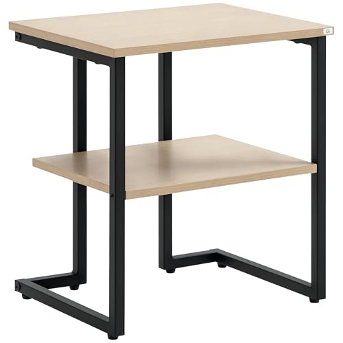 HOMCOM Beistelltisch mit 2 Ablagen Wohnzimmer Beistelltisch für Schlafzimmer Arbeitszimmer Büro Moderner Stil 45x35x48 cm Natur von HOMCOM