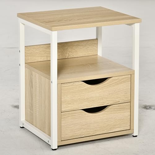 HOMCOM Beistelltisch mit 2 Schubladen und Ablagefächern Nachttisch mit Metallrahmen für Wohnzimmer Schlafzimmer 40x35x49 cm Natur HOMCOM Beistelltisch mit 2 Schubladen und Ablagefächern Nachttisch mit Metallrahmen für Wohnzimmer Schlafzimmer 40x35x49 cm Natur von HOMCOM