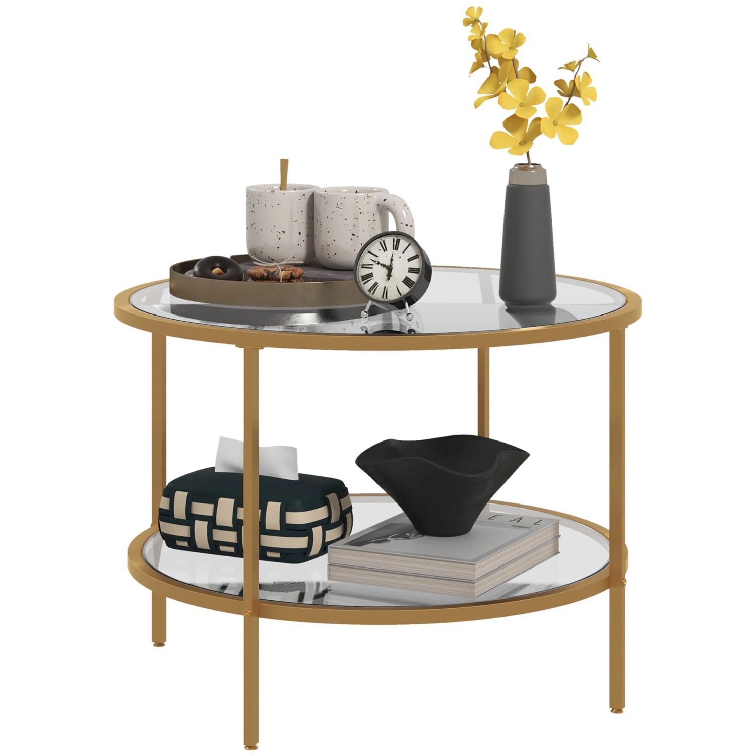 HOMCOM Beistelltisch mit Ablage Stahlrahmen für Wohnzimmer Schlafzimmer Gold HOMCOM Beistelltisch mit Ablage Stahlrahmen für Wohnzimmer Schlafzimmer Gold von HOMCOM