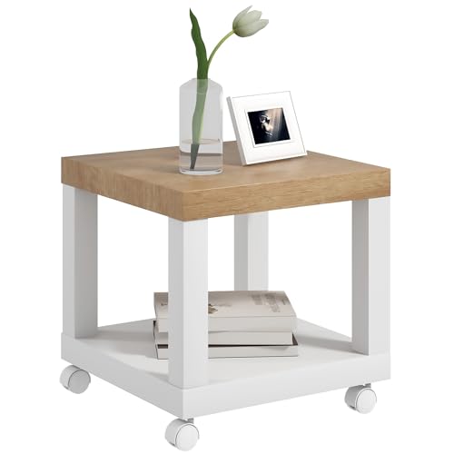 HOMCOM Beistelltisch mit Rädern Beistelltisch mit offenem Regal Sofatisch Wohnzimmertisch Schlafzimmer Tisch 40x40x40 cm Natur und Weiß HOMCOM Beistelltisch mit Rädern Beistelltisch mit offenem Regal Sofatisch Wohnzimmertisch Schlafzimmer Tisch 40x40x40 cm Natur und Weiß von HOMCOM