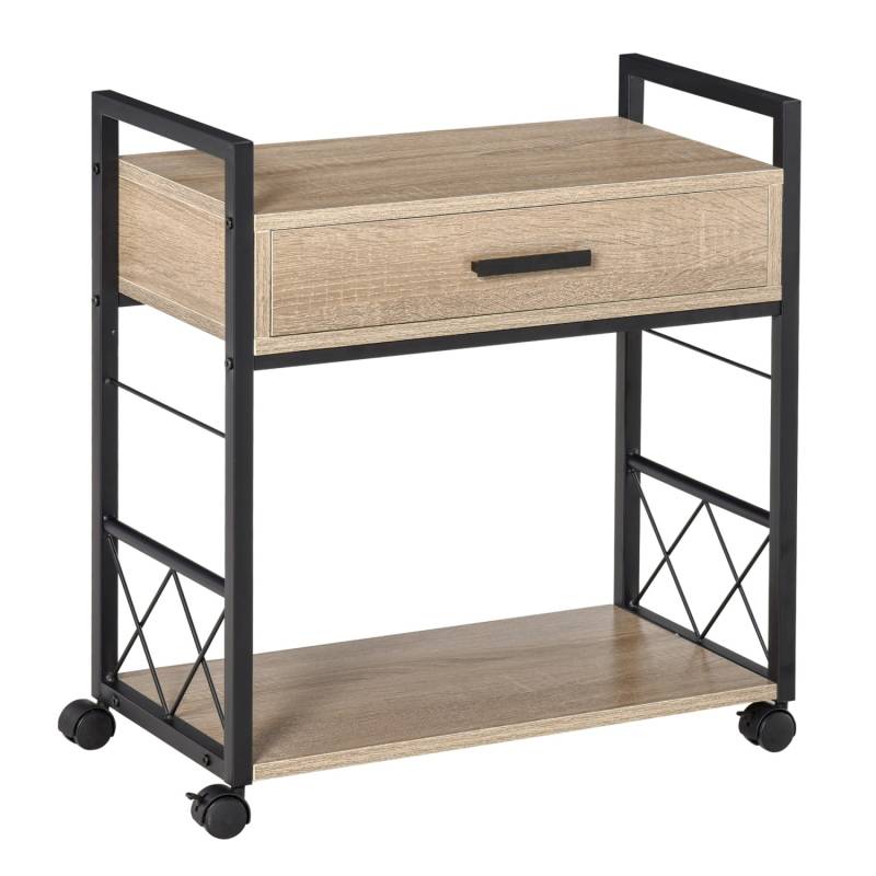 HOMCOM Beistelltisch mit Rädern Schublade Ablage Spanplatte Natur 60 x 30 x 65cm von HOMCOM
