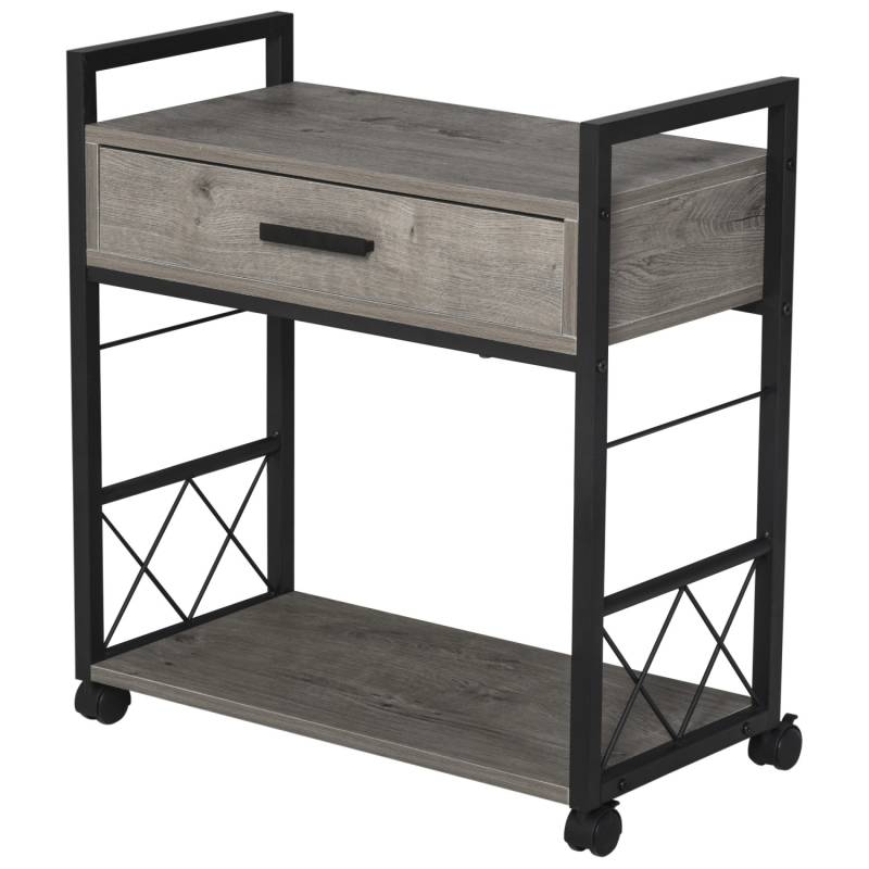 HOMCOM Beistelltisch mit Schublade Ablage Beweglich Grau 60 x 30 x 65 cm von HOMCOM