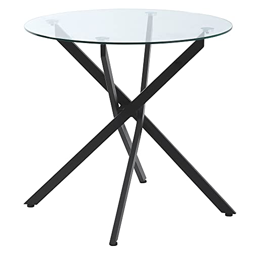 HOMCOM Beistelltisch mit Sicherheitsglas runder Couchtisch Kaffeetisch Glastisch für Wohnzimmer Schlafzimmer Metall Schwarz 80 x 80 x 75 cm von HOMCOM