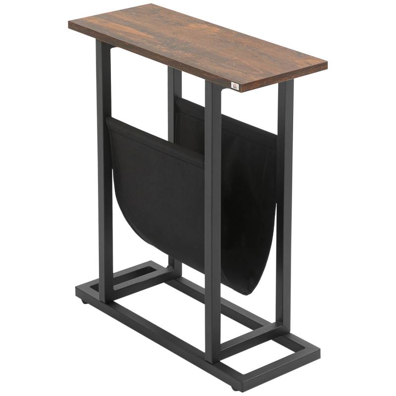 HOMCOM Beistelltisch mit Stofftasche Stahlrahmen Dunkelbraun 49 x 19 x 55 cm von HOMCOM
