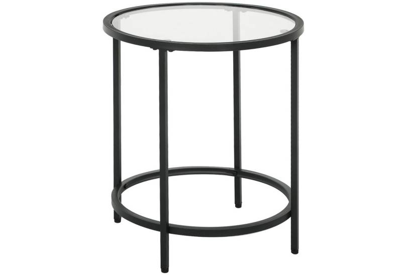 HOMCOM Beistelltisch mit Tischplatte aus Glas, Metallrahmen (Wohnzimmertisch, 1-St., Kaffeetisch), für Wohnzimmer, Schlafzimmer, Schwarz, Ø48 x 54,7 cm von HOMCOM