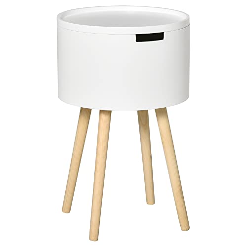 HOMCOM Beistelltisch rund mit skandinavischem Design Couchtisch Nachttisch mit Tablett für Büro Wohnzimmer Schlafzimmer MDF Kiefernholz Weiß+Natur 38 x 38 x 63 cm von HOMCOM